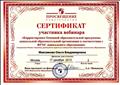 Сертификат участника вебинара "Корректировка Основной образовательной программы дошкольной образовательной организации в соответствии с ФГОС дошкольного образования", 2013г. Сертификат участника вебинара "Корректировка Основной образовательной программы дошкольной образовательной организации в соответствии с ФГОС дошкольного образования", 2013г.